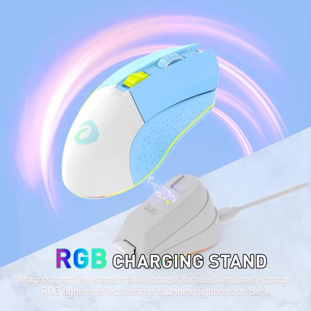 DAREU ゲーミングマウス 無線 水色/ブルー ワイヤレス2.4G/有線USB接続可能 超軽量85g 人間工学 可愛い 12000DPI 充電ドック付き プログ_2