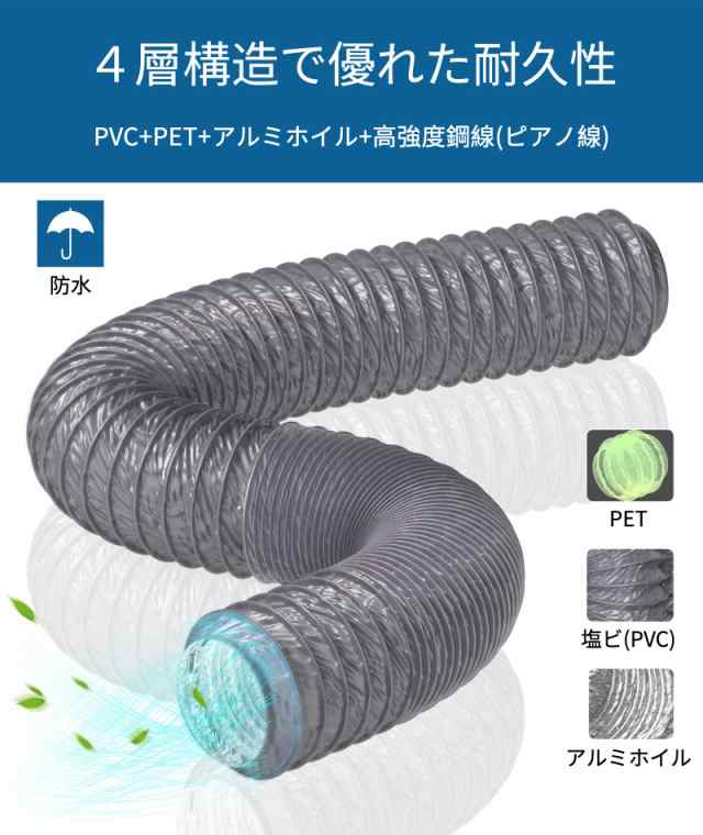 Hon＆Guan フレキシブルダクト 換気用 ダクトホース PVC四層構造 蛇腹式 自由伸縮 ホース 排気ダクト アルミダクト 送風ダクト  乾燥機/ダ｜au PAY マーケット