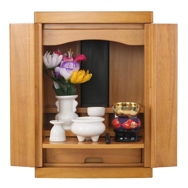 木々語り ミニ仏壇 NEW15号 (隠し取っ手の小型仏壇) 幅32cm 奥行き25cm 高さ45cm 【天然桐材/小さな仏壇 ミニ モダン/軽量/家具調】 和室