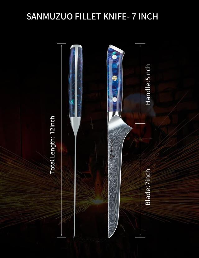 SANMUZUO ボニングナイフ - 7インチ フィレナイフ - Xuan シリーズ