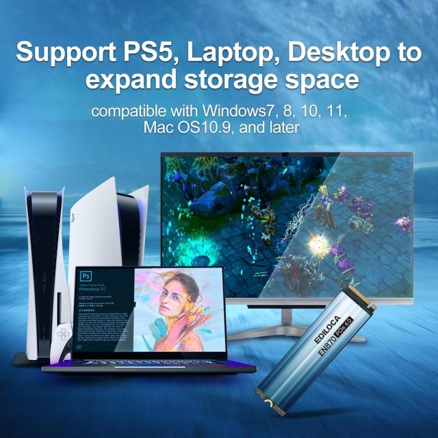 Ediloca EN870 SSD 4TB PCIe 4.0 NVMe M.2 2280 PS5動作確認済み 最大読込: 7450MB/s 最大書き：6750MB/s 3D NAND TLC 内蔵SSD ダイナミ