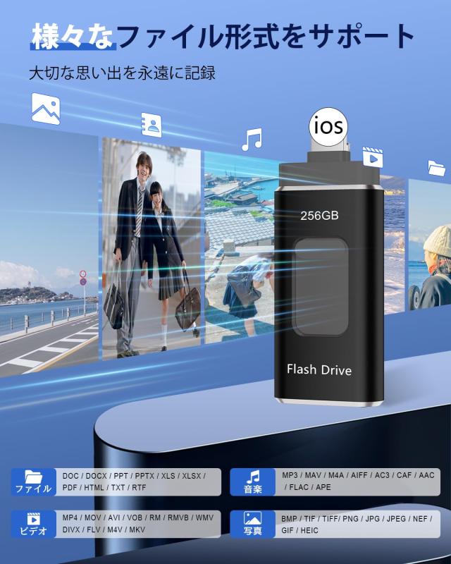 【多機能データ管理】256GB USBメモリー 4in1 iphone対応usbメモリUSB 3.0 フラッシュドライブ IOS/USB/Type-C/micro usb フラッシュメモの通販は