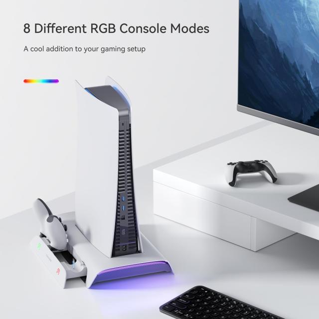 PS5用 スタンド KIWIHOME PS5用 縦置きスタンド 【磁気充電版】ps5 周辺機器 RGB効果 コントローラー 2台 充電スタンド 3 USBポート ps5_3