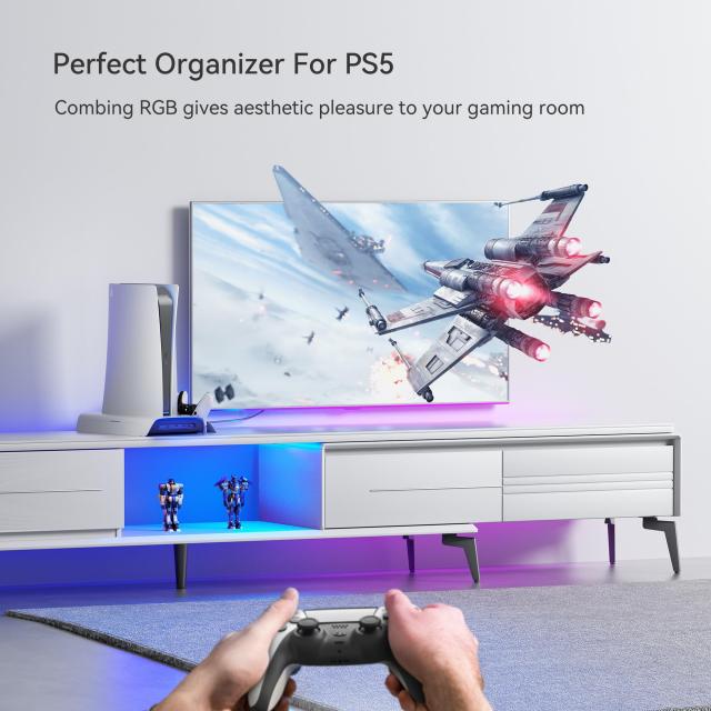 PS5用 スタンド KIWIHOME PS5用 縦置きスタンド 【磁気充電版】ps5 周辺機器 RGB効果 コントローラー 2台 充電スタンド 3 USBポート ps5_6