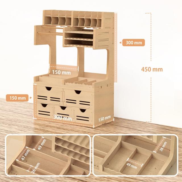 Bucasso プラモデル ペイントラック 工具収納 統合型統合型モデルツール収納ラック 引き出し式部品収納ラック MDF素材 ペン/ヤスリ/ブラ