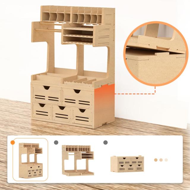 Bucasso プラモデル ペイントラック 工具収納 統合型統合型モデルツール収納ラック 引き出し式部品収納ラック MDF素材 ペン/ヤスリ/ブラ