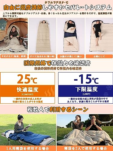 CAMDOOR【人工ダウン・30秒収納】寝袋 冬用 ダウン シュラフ 封筒型 ナイロン 320T防水耐裂 1.8kg 2.2kg キャンプ 寝袋 コンパクト -15℃