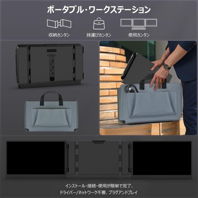 Kwumsy S2 モバイルモニター 2画面 トリプルポータブルモニター 14