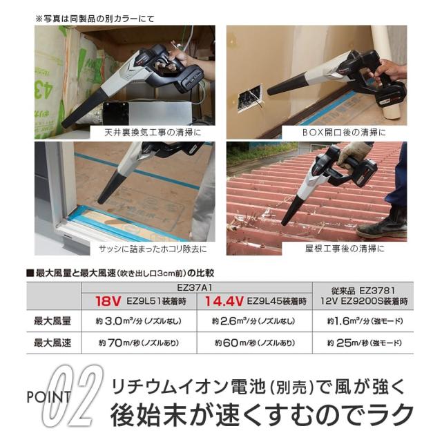 パナソニック 工事用充電ブロワ 本体+ノズル付 デュアル 14.4V/18V対応 電動工具 軽量 コードレス 強力 ブロワー 充電式 風量調整機能 メ
