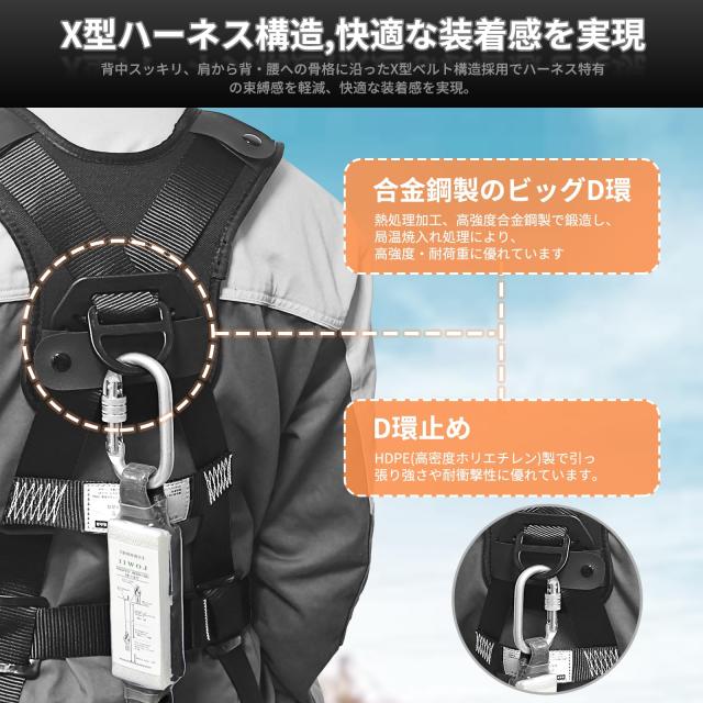 [光円電工] フルハーネス 新規格安全帯 M-L 新規格 フルハーネス安全帯 新規格 セットフルハーネス安全帯 2丁掛け 墜落制止用器具 ＆ 伸