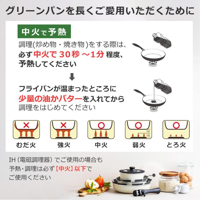 グリーンパン GREENPAN フライパン 玉子焼き器 5点 セット 取っ手のとれる IH ガス 食洗機 対応 有害物質不使用 PFASフリー セラミックコ_6