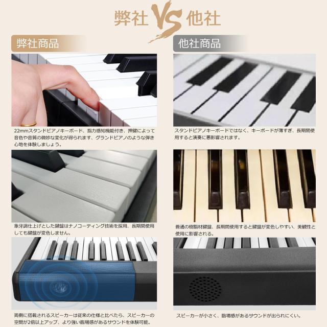 Veetop 電子ピアノ 88鍵盤 充電式 キーボード ピアノ 88鍵盤 持ち運び 