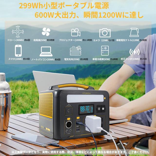 VTOMAN JUMP 600X ポータブル電源 AC定格600W(ピーク1200W) 299Wh 大容量リン酸鉄リチウムバックアップバッテリー (939Wh まで拡張可能)_1