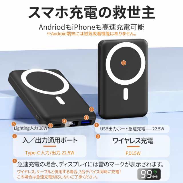 Yiisonger] MagSafe対応 モバイルバッテリー マグネット式モバイルバッテリー 10000mAh 大容量 15W急速充電  ワイヤレス充電器 LED残量表の通販はau PAY マーケット - みんなのSHOP | au PAY マーケット－通販サイト