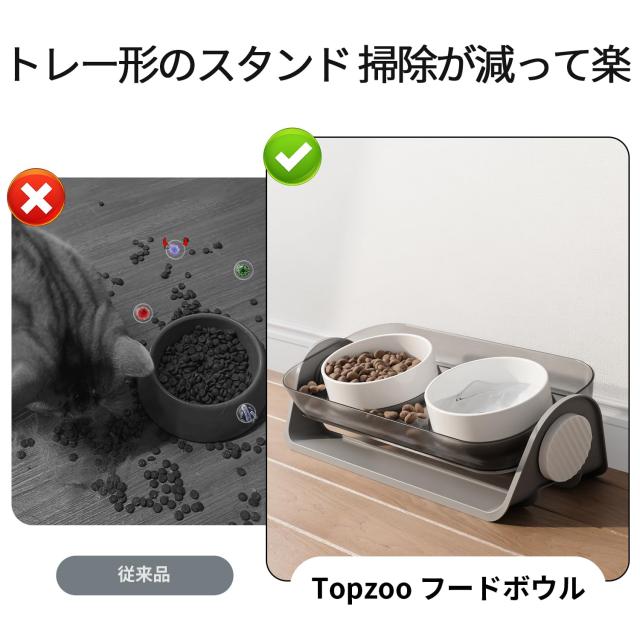 Topzoo 猫 餌入れ 犬 食器 トレー形スタンド付き 食べこぼし対策