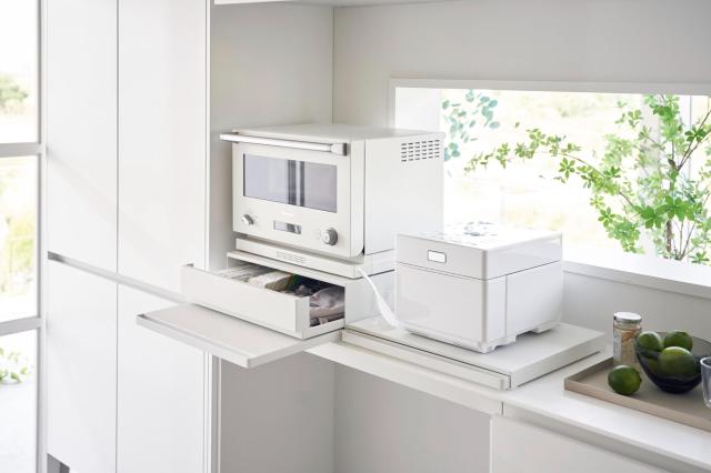 山崎実業(Yamazaki) 【 完成品 ストッパーのみ要取付 】 ツーウェイ キッチン 家電下引き出し ＆ スライドテーブル ホワイト 約W45×D39._7