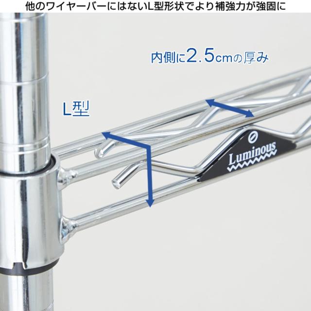 ドウシシャ ルミナス ラック スチールラックパーツ L型 補強バー ワイヤーバー ポール径25mm 幅182.5×高さ4cm WBL-180SL2 スリーブ付き_4