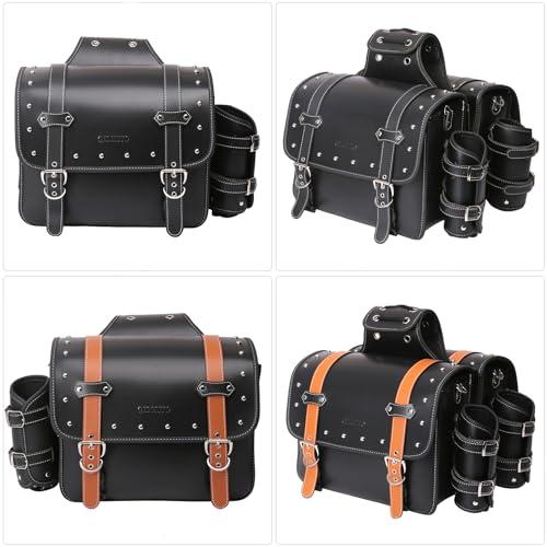 QJBOMTO 高密度 レザー オートバイ サドルバッグ - スロー オーバー サドル バッグ パニエ サイド バッグ カップ ホルダー付き ハーレー