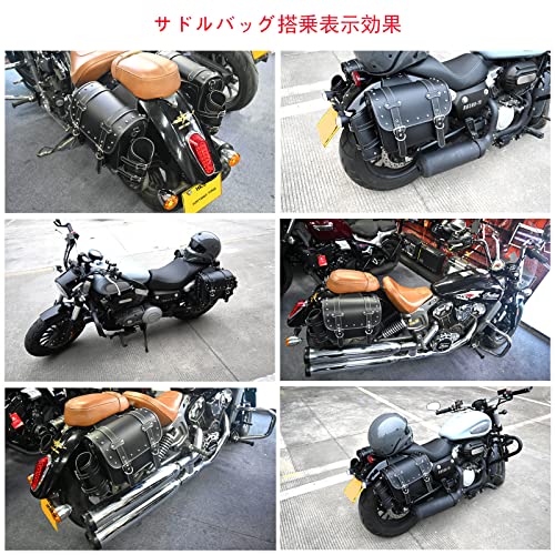 QJBOMTO 高密度 レザー オートバイ サドルバッグ - スロー オーバー サドル バッグ パニエ サイド バッグ カップ ホルダー付き ハーレー