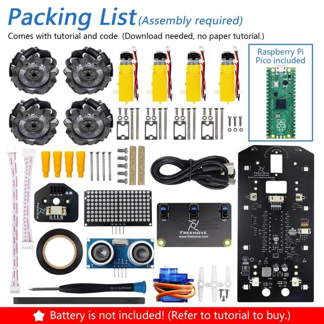 Freenove Raspberry Pi Pico 用 Mecanum ホイール カー キット (付属) (Arduino IDE と互換性あり)、ドット マトリックス表現、障害物回_1