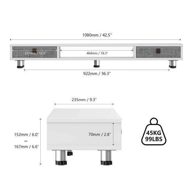 Fenge モニター台 卓上 モニタースタンド 机上台 パソコン台 机上ラック 108cm横幅 2段 木製天板 引き出し付き 高さ調整可能 モニタース