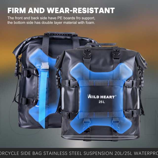 WILD HEART バイクエッジバッグ ステンレスハンギング防水バッグ20L/25L 防水耐摩耗汎用バイク部品 (Black, 25L One PCS)の通販は