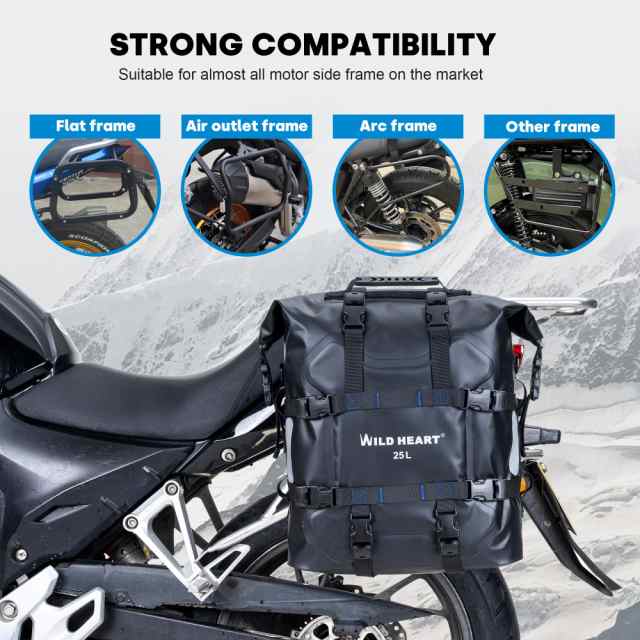 WILD HEART バイクエッジバッグ ステンレスハンギング防水バッグ20L/25L 防水耐摩耗汎用バイク部品 (Black, 25L One PCS)の通販は