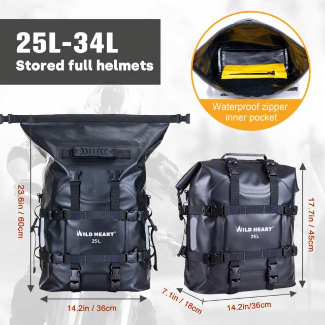WILD HEART バイクエッジバッグ ステンレスハンギング防水バッグ20L/25L 防水耐摩耗汎用バイク部品 (Black, 25L One PCS)の通販は