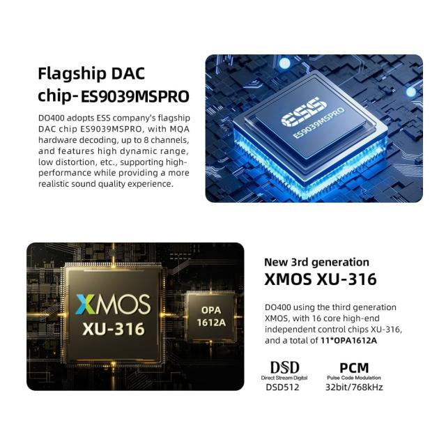 SMSL DO400 バランスDAC ヘッドフォンアンプ、ES9039MSPRO XMOS-XU316