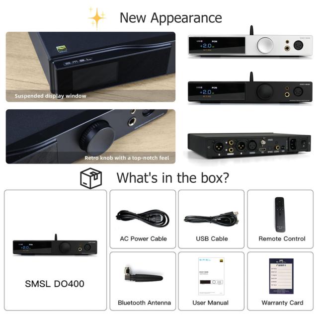 SMSL DO400 バランスDAC ヘッドフォンアンプ、ES9039MSPRO XMOS-XU316