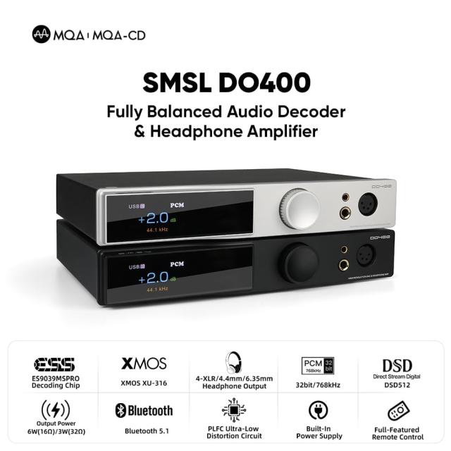 SMSL DO400 フルバランスDAC ヘッドフォンアンプ ES9039MSPRO XMOS-XU316 USB DAC Bluetooth 5.1 DAC USB/AES/Optical/Coaxial MQA DAC I_1