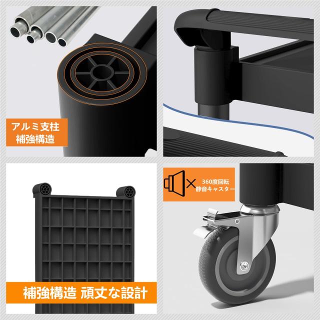 Tappros サービスワゴン ツールカート キッチンワゴン 3段 ブラック