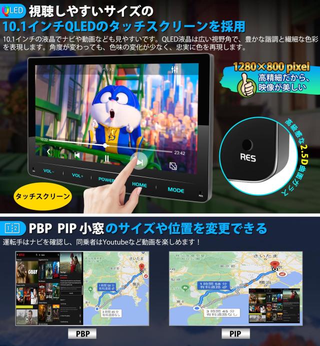 PORMIDO 10.1インチディスプレイオーディオ 1DINカーナビ 8コア