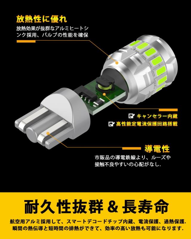 12V-24V車用 T10 LED アイスブルー 爆光 キャンセラー内蔵 ポジション