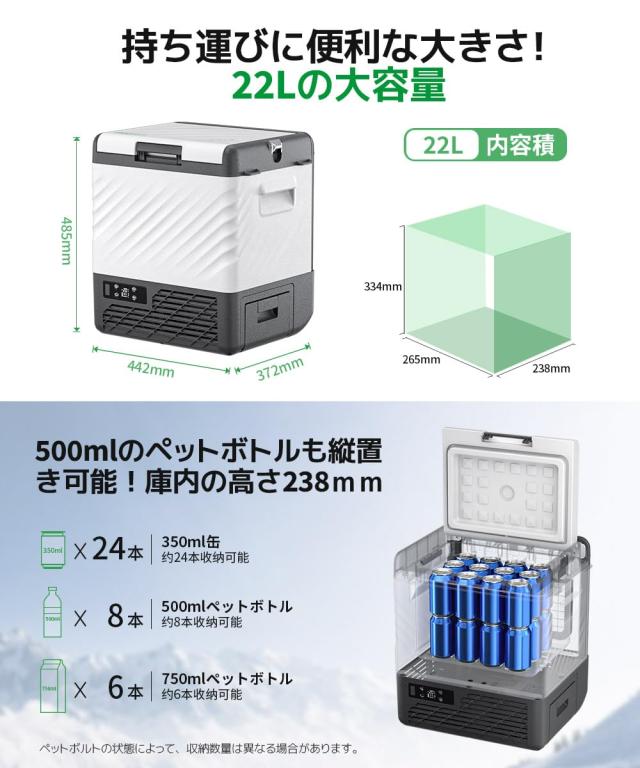 F40C4TMP 車載冷蔵庫 22L ポータブル冷蔵庫【ソーラーパネル給電可能 