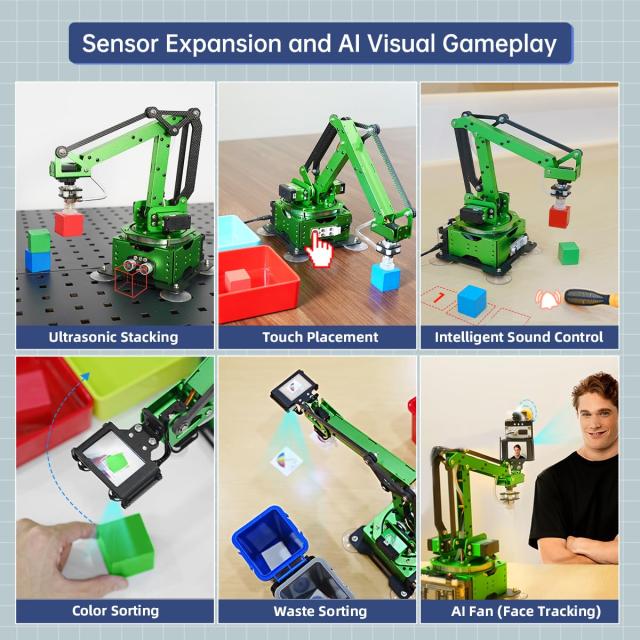 ロボットアームキット、Arduiino Pythonプログラミング、ESP32オープンソーススマートロボットアーム、バスサーボ、吸引ノズル、Wi-Fi＆B_1