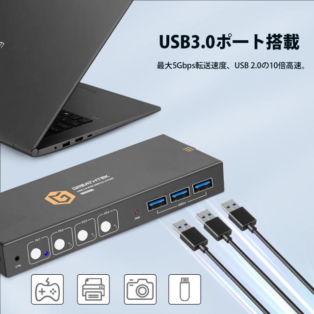 4K KVMスイッチ HDMI、フルUSB3.0ポート、4台のPCコンピュータが1台のモニタを共有、KVM 切替器、4K@60Hz対応、PC切替器 HDMI、ドライバ_3