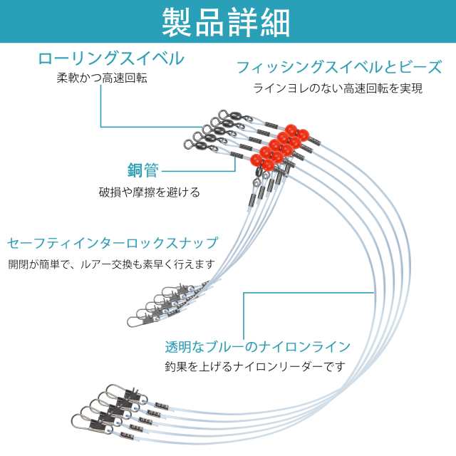 釣り仕掛け 天秤 耐摩耗 ナイロンハリス ワイヤーリーダー ワイヤーハリス 投げ釣り 船釣り 感度直伝 タチウオ タイ キス カレイ 12本組  の通販はau PAY マーケット - ポチポチ屋 | au PAY マーケット－通販サイト