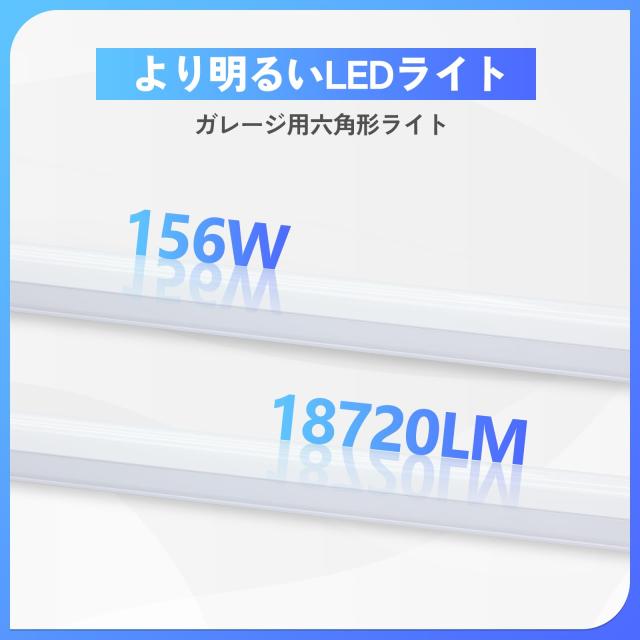 六角形ライト ガレージライト 156W 18720LM 6500K ガレージ 照明 高輝度 超軽量 5個六角形 LED照明システム 車の美しさの天井ショップラ_7