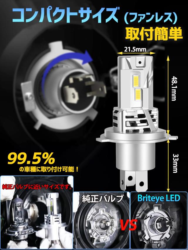 【特価セール】【爆光・進化モデル】Briteye H4 LEDヘッドライト Hi 爆光・進化モデル】Briteye H4 LEDヘッドライト Hi/Lo 新基準車検対応