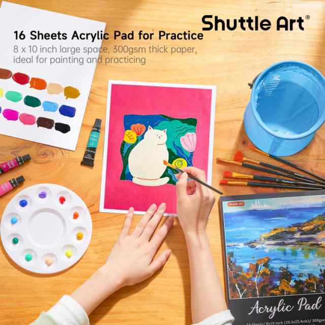 Shuttle Art アクリル絵の具 54点セット 30色絵の具セット 木製