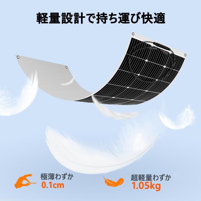 DOKIO ソーラーパネル 200W フレキシブル100w*2枚 MC4 コネクター ポータブル電源適用 単結晶 高効率 鳩目付き 曲げ可能 超薄型 超軽量 R