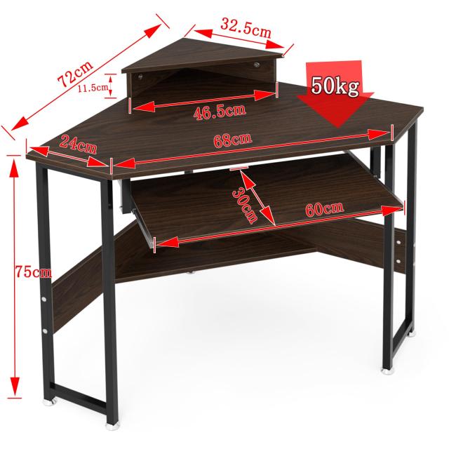 DEWEL コーナーデスク スライダー付き 高さ75cm 卓上台*下棚付き 幅72cm 奥行72cm PCデスク 三角つくえ 学習机 化粧台 鏡台 省スペース