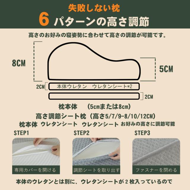 Sleepeach枕 まくら 低反発枕 6段階高さ調整 3D特殊形状