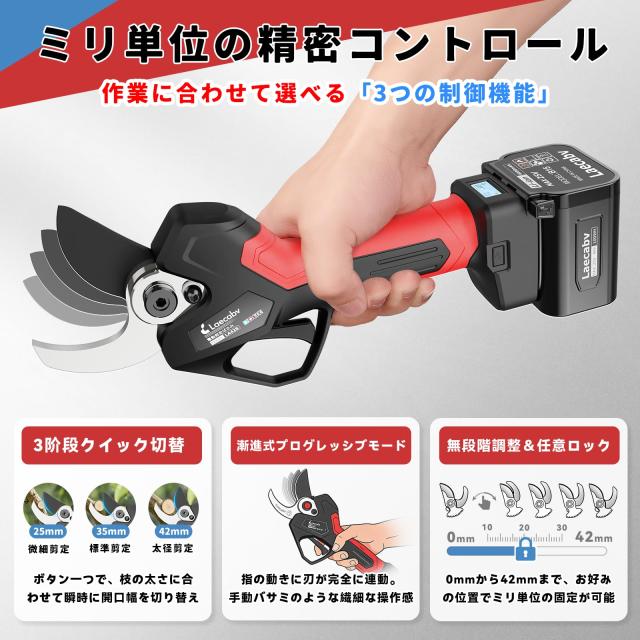 Laecabv 42mm電動剪定バサミ コードレス 充電式剪定ばさみ 軽さ Laecabv 42mm電動剪定バサミ コードレス 充電式剪定ばさみ 軽さ