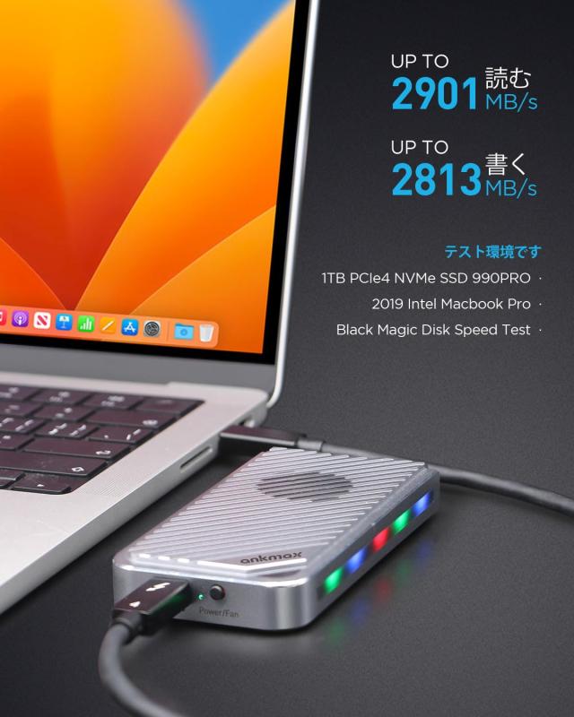 ファンとRGBライト付きAnkmax UC4M3 USB4ケースNVMe M.2 SSD用 USB4 高放熱40Gbps to NVMe PCI-e M-Key(B+M Key)2280 超高速 Thunderbolt_1
