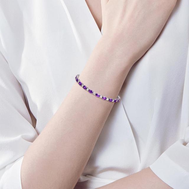 FANCIME テニス ブレスレット レディース 合成 アメジスト 2月 誕生石 幅4mm tennis 腕輪 ジルコニア シルバー S925 お守り クリスマス FANCIME テニス ブレスレット レディース 合成 アメジスト 2月 誕生石