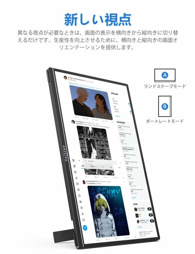 ARZOPA モバイルモニター 16.1インチ 100％ sRGB広色域 ポータブルモニター 自立型ゲームモニター 非光沢IPS液晶パネル 薄型 軽量 1920x1の通販は