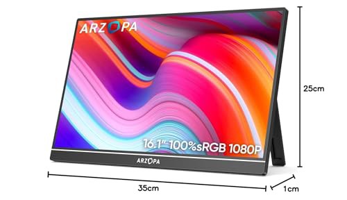 ARZOPA モバイルモニター 16.1インチ 100％ sRGB広色域 ポータブルモニター 自立型ゲームモニター 非光沢IPS液晶パネル 薄型 軽量 1920x1の通販は
