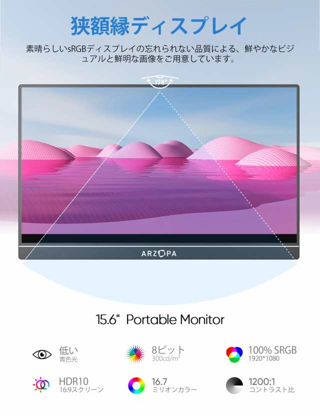 ARZOPA モバイルモニター 15.6インチ ポータブルモニター